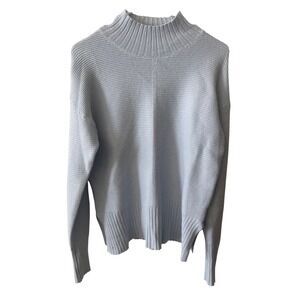 Cyrus Womens Light Blue Ribbed Mock Neck Sweater Button Cuff Side Slit Small